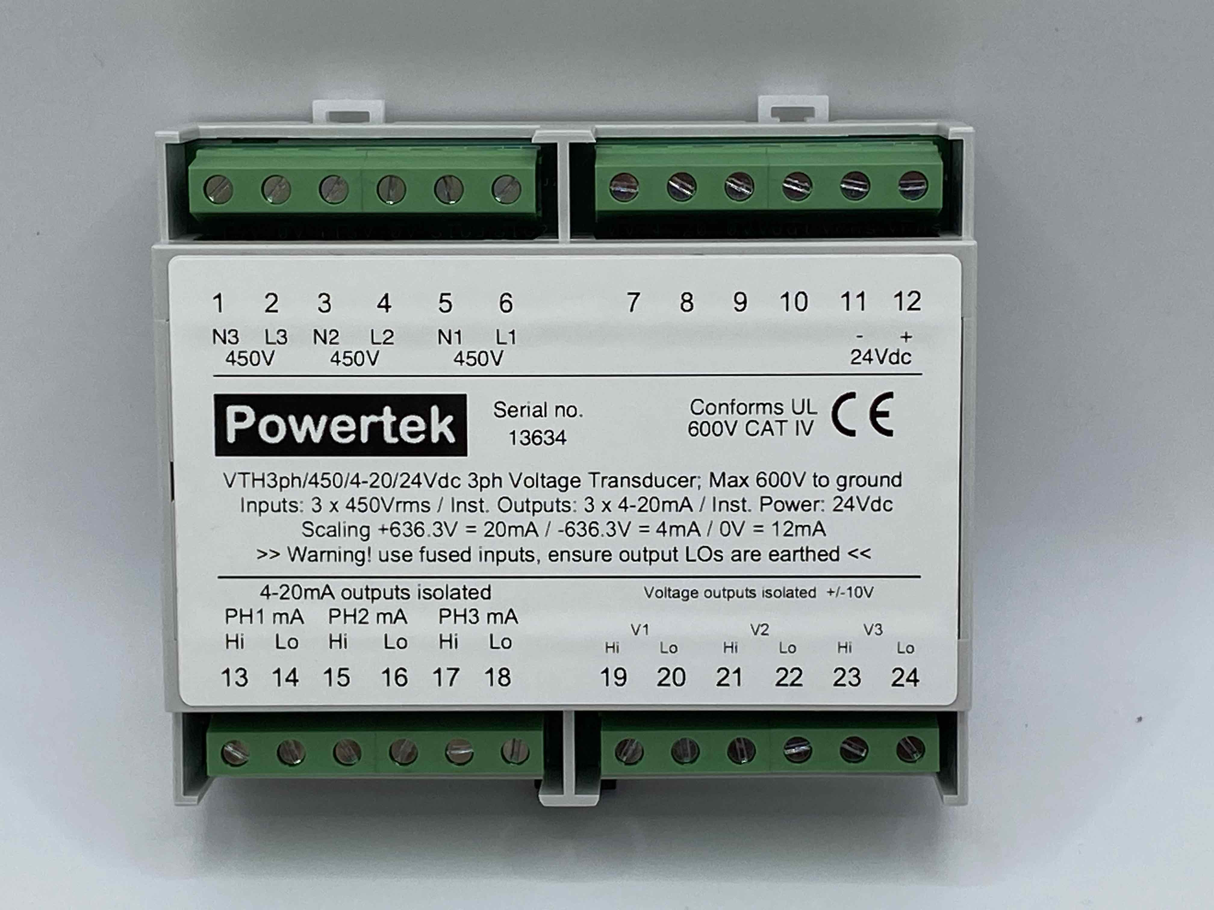 VTH3ph and VTHR3ph three phase voltage transducers for instantaneous or rms voltage sensing
